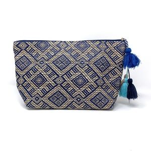 Weaved Wallet Bag Purse Boho Blue Cream Ivory